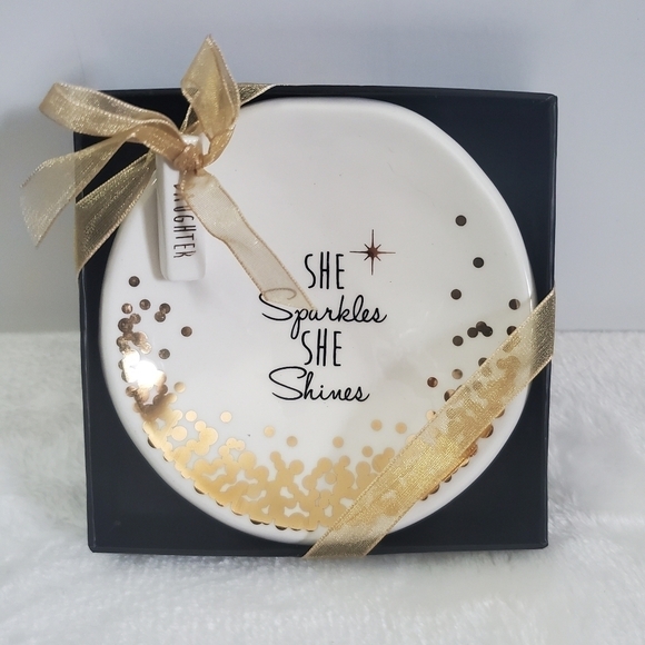 Grasslands Road She Sparkles She Shines Daughter Ceramic Gold Trinket Dish NIB - Picture 1 of 8